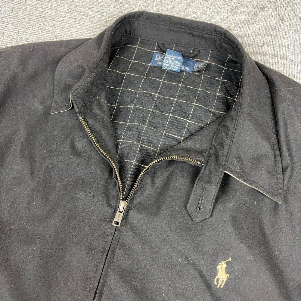 Vintage Polo Ralph Lauren Harrington Bomber Jacket Plaid Lined Mens 2XB Black